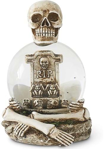 6 Inch Skeleton Water Globe with RIP Tombstone