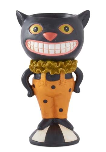 11" Resin Smiling Black Cat W/ Open Tops