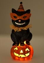 8" Black Cat W/ Party Hat On LED Pumpkin Alt 1