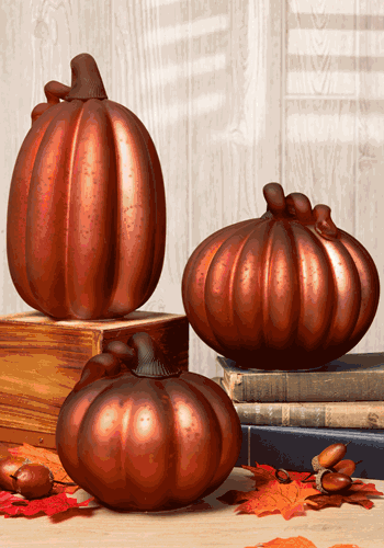 Set of 3 Red Mercury Glass LED Pumpkins