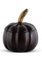 5 Inch Black Mango Wood Pumpkin with Lid and Gold Stem
