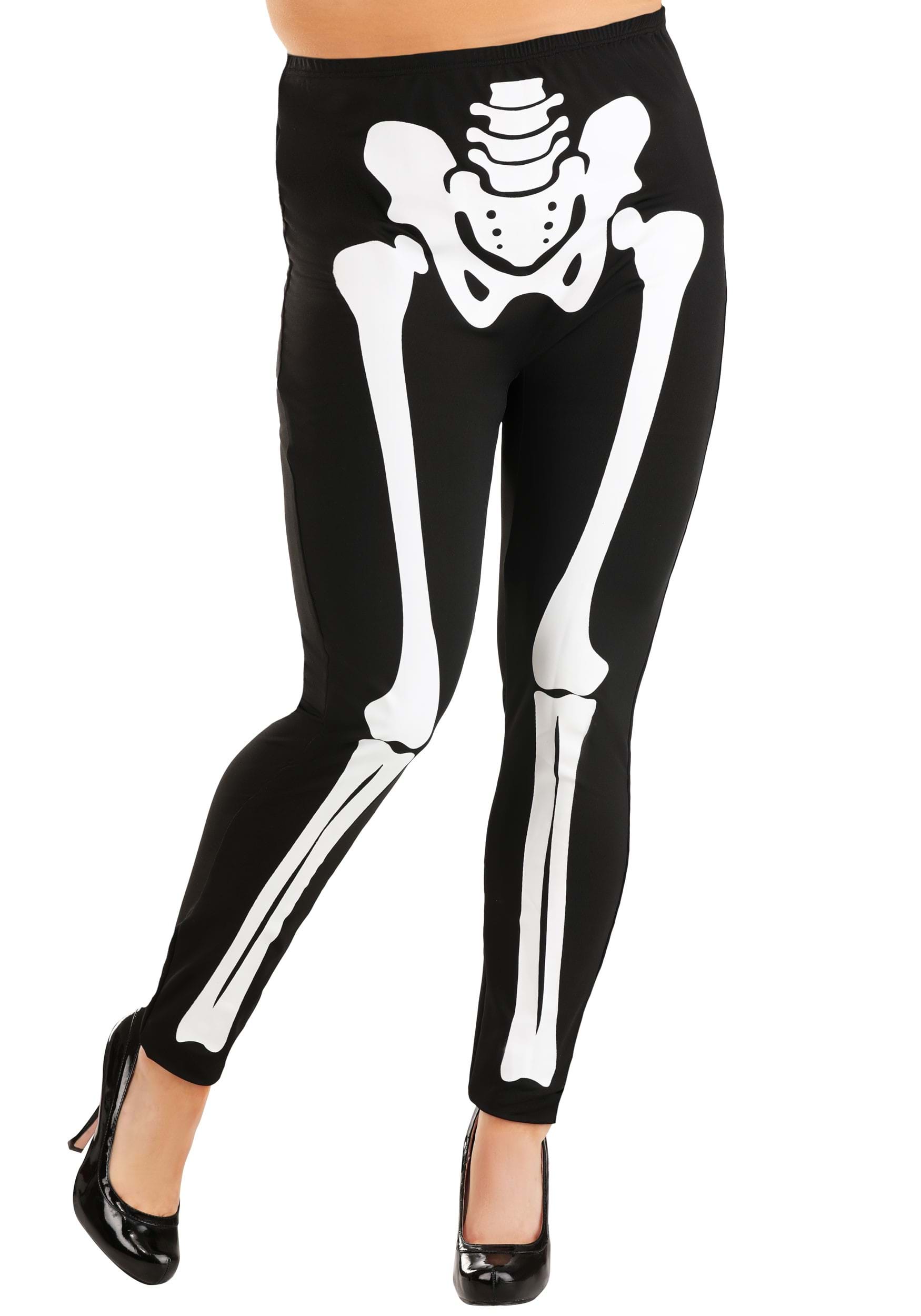 Yelete Leg Wear Leggings Black With Silver Skulls Womens One Size