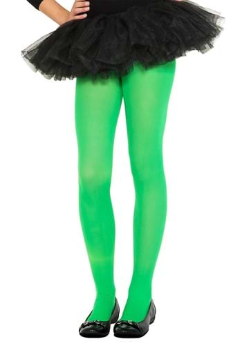 Green plain tights for kids Lime -  