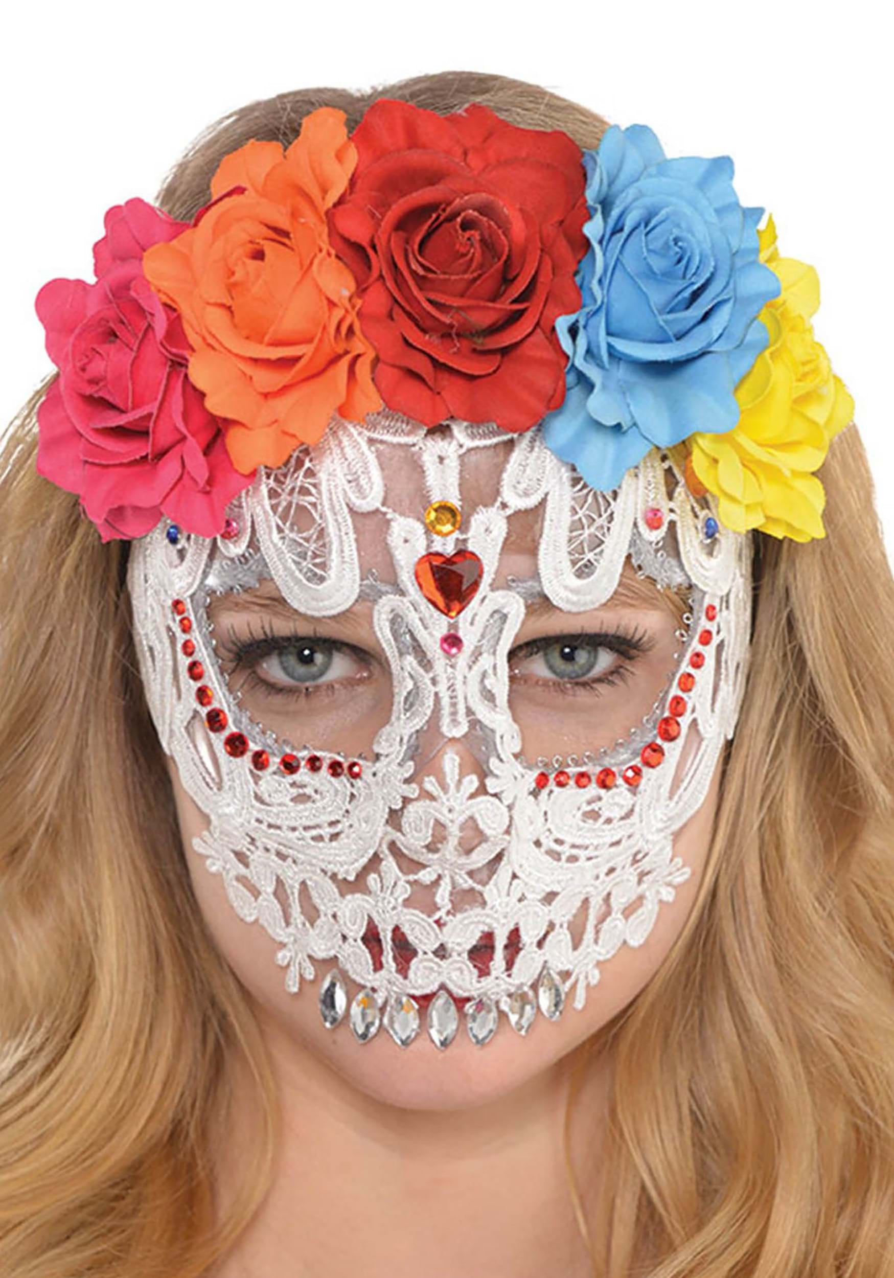 Máscara para adultos de calavera de encaje blanco Multicolor