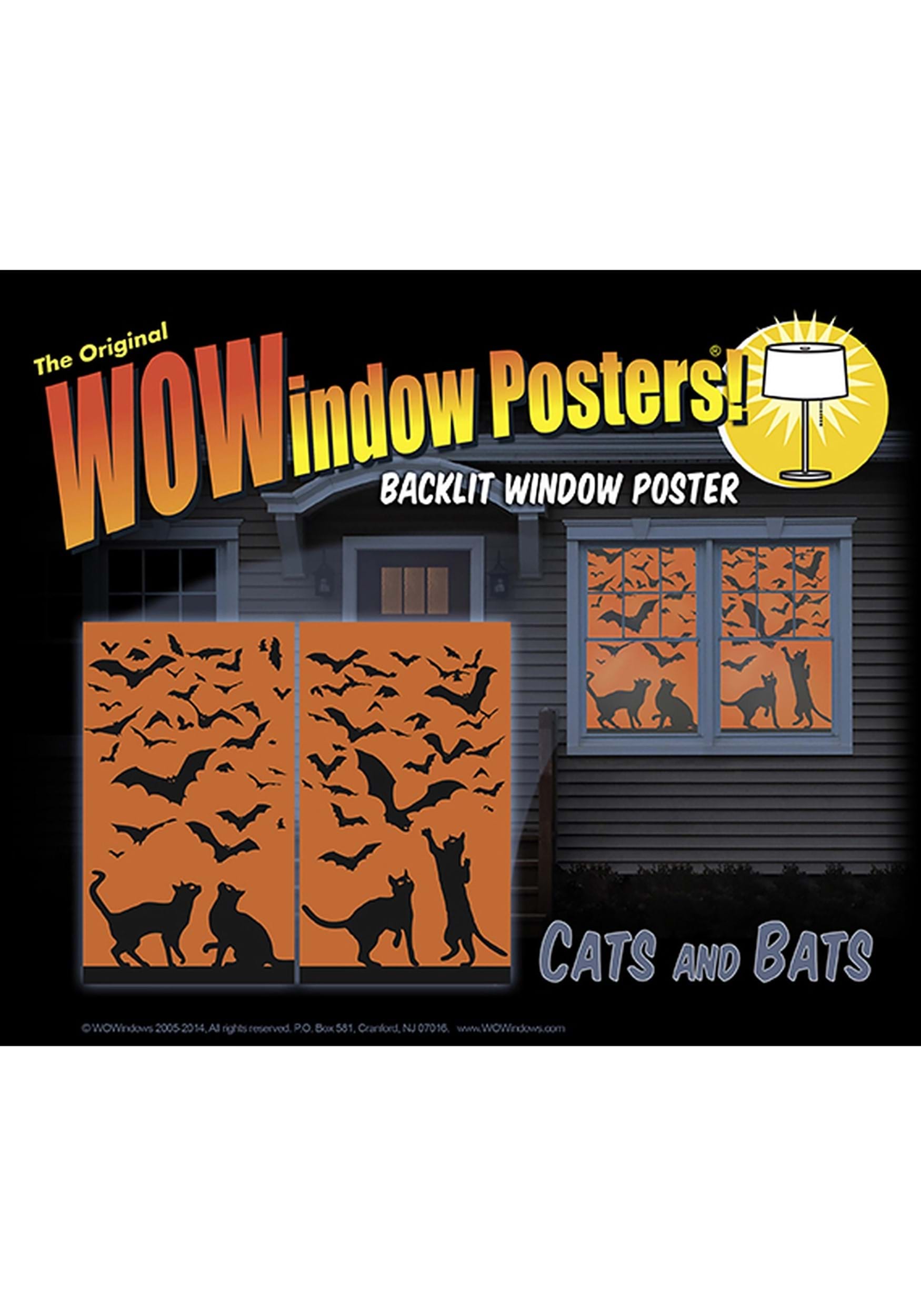 Cat & Bat Silhouette Window Poster Prop