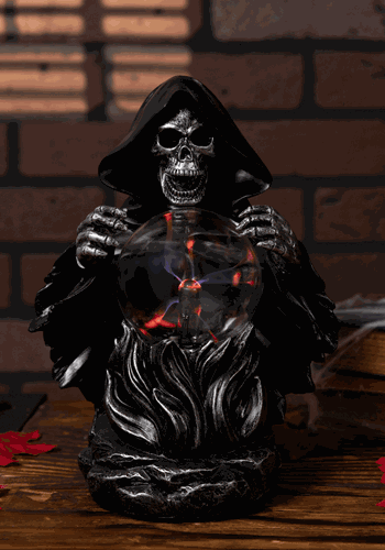 9-Inch Grim Reaper with Lighted Static Magic Ball Decoration | Table Decorations