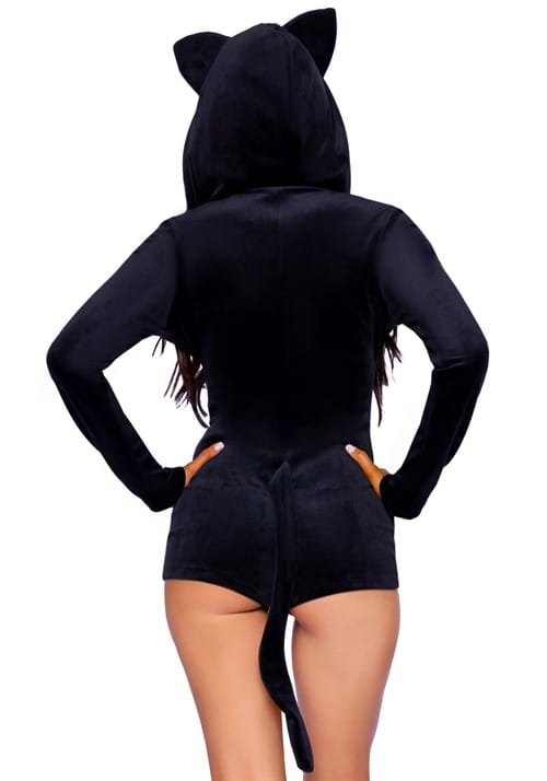 Plush Black Cat Romper Womens Costume