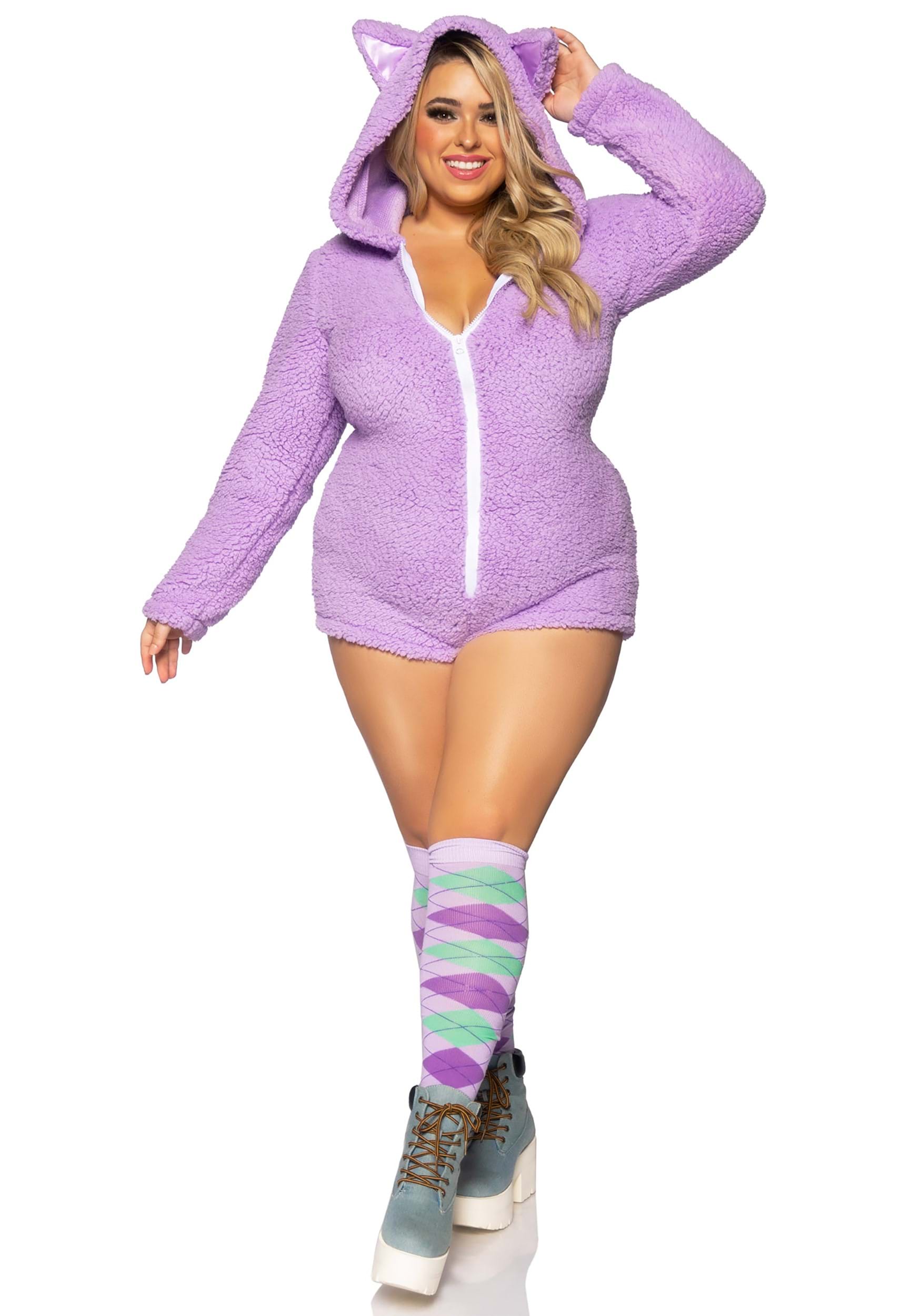 Women S Plus Size Sexy Purple Cuddle Cat Costume