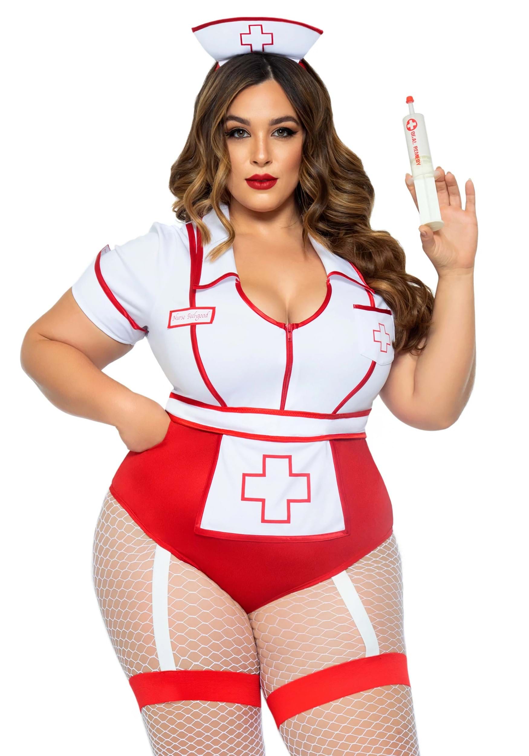 Womens Sexy Plus Size Zip Up Nurse Costume Vlr Eng Br