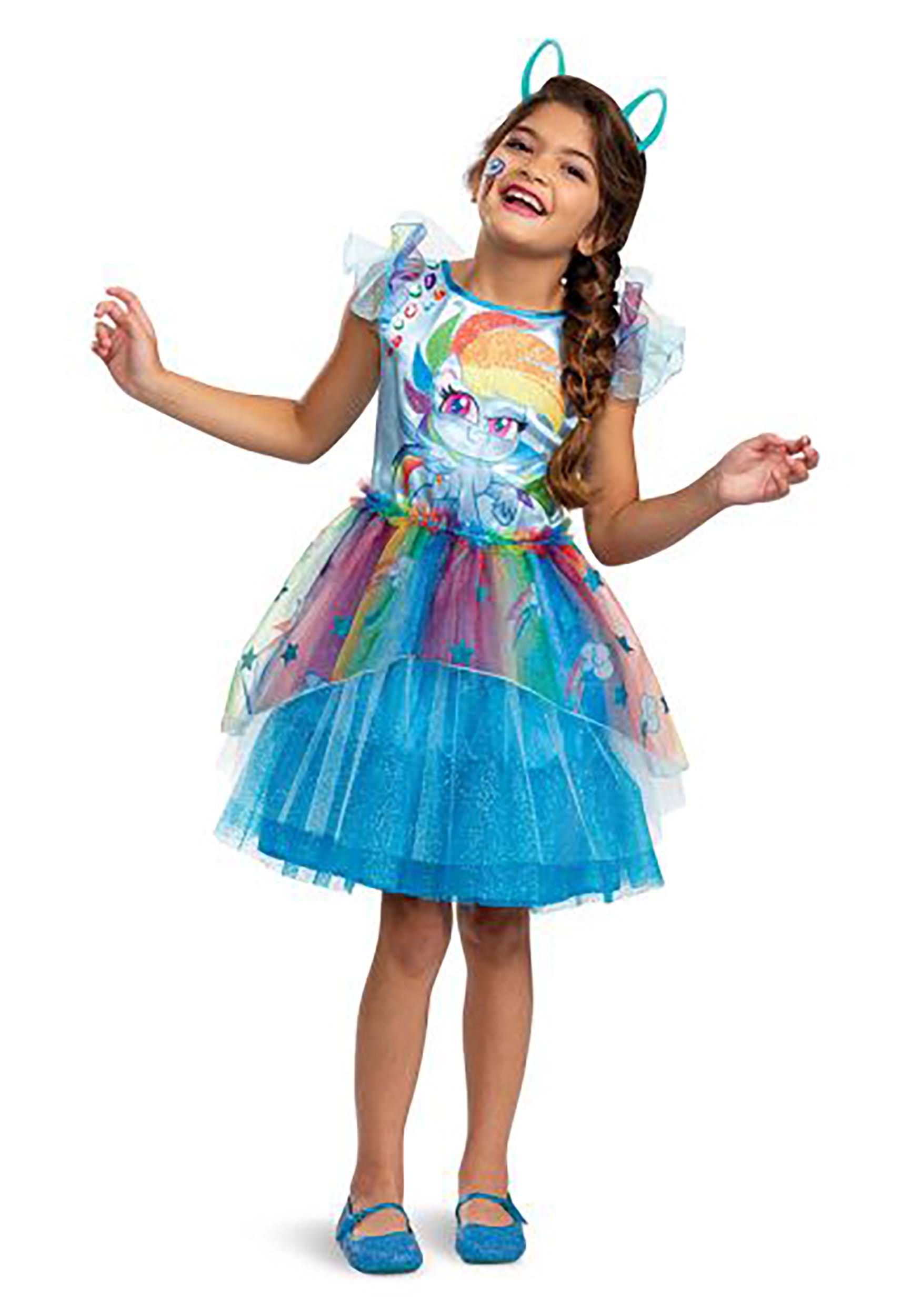 Details about   Rainbow Dash Girls Deluxe Pony Costume My Little Girls Fairy Tale Unicorn Outfit 