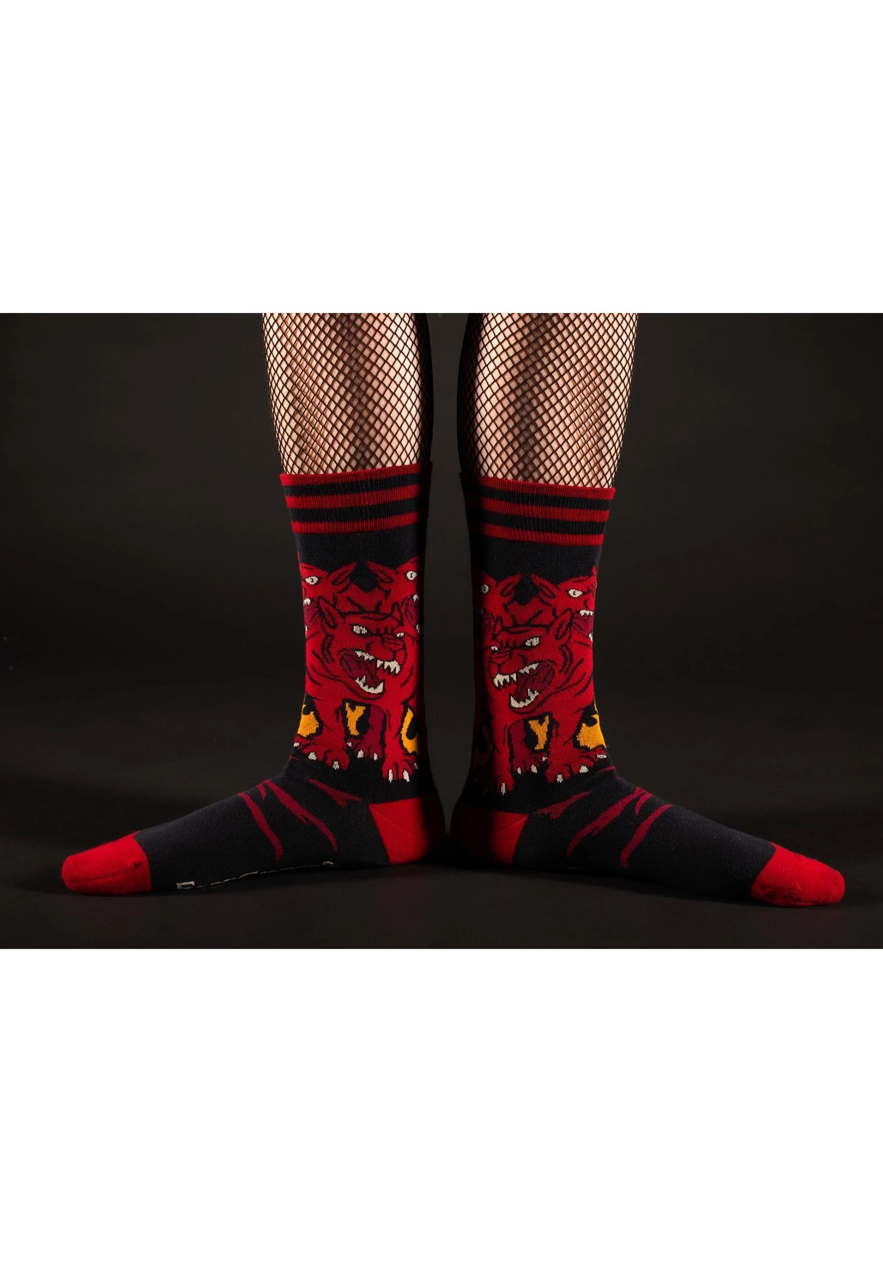 Evil AF Cerberus Flame Socks , Costume Accessory Socks