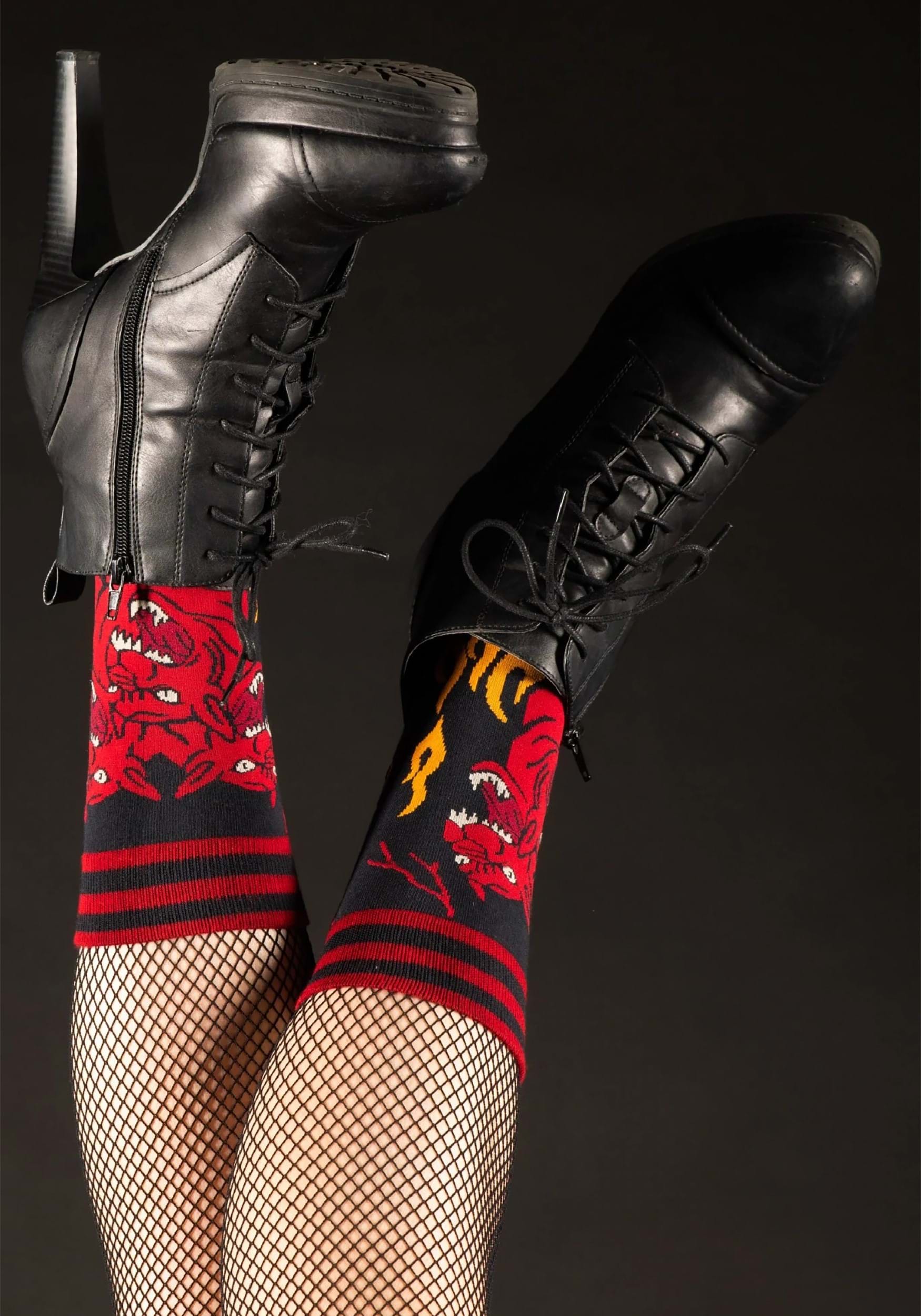 Evil AF Cerberus Flame Socks , Costume Accessory Socks