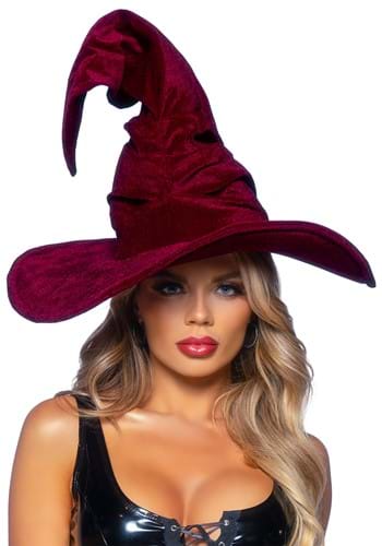 Burgundy Velvet Ruched Witch Hat
