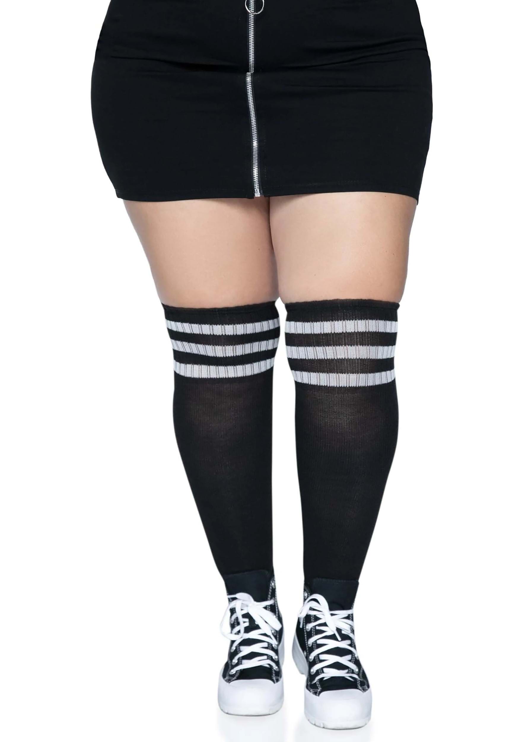 Athletic Thigh High Stockings Black/White