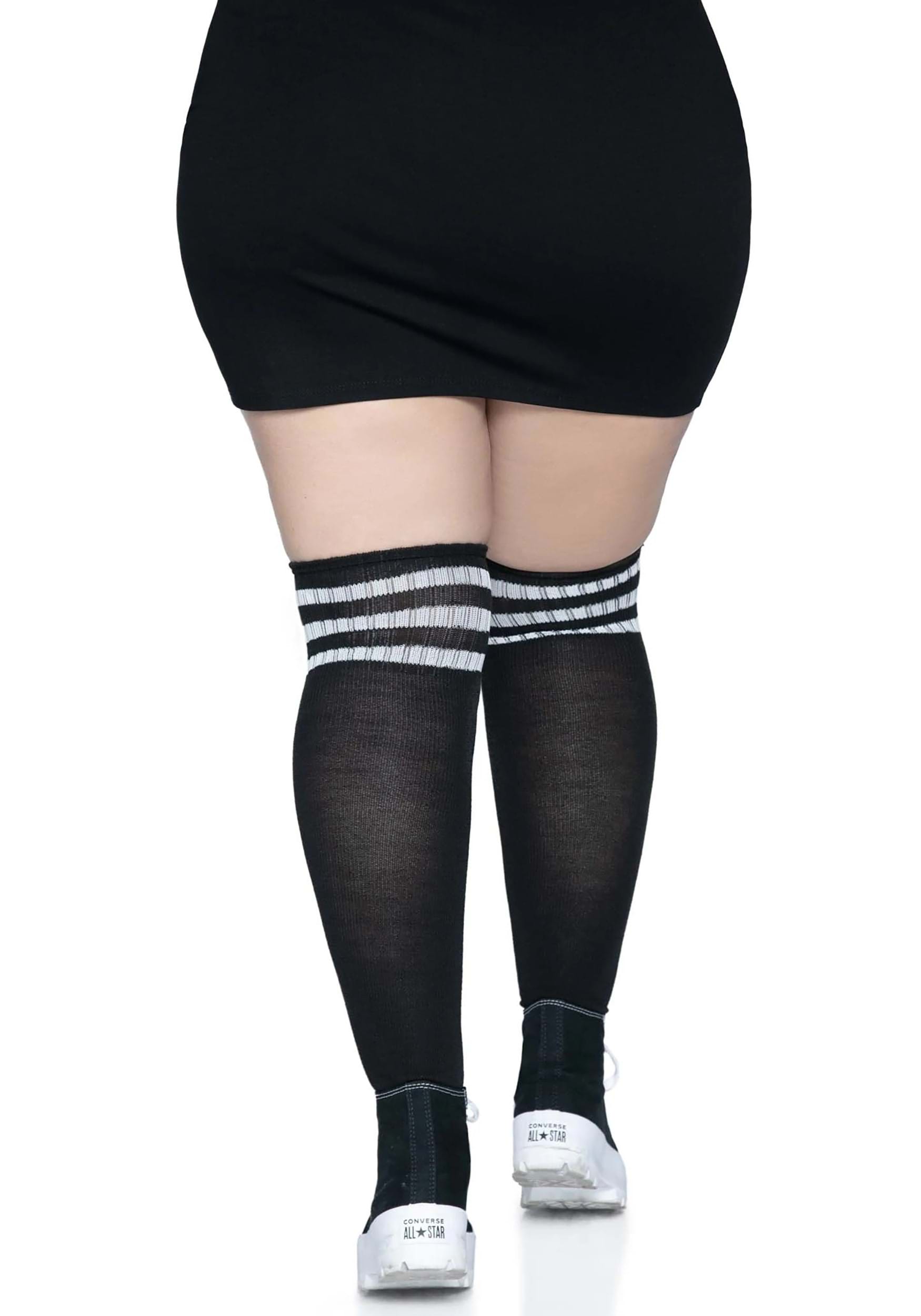 Plus Size Black Athletic Socks With White Stripes