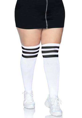 Womens Plus White Athletic Socks with Black Stripe