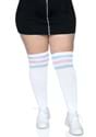 Womens Plus White Athletic Socks with Pink and Blue Stripes