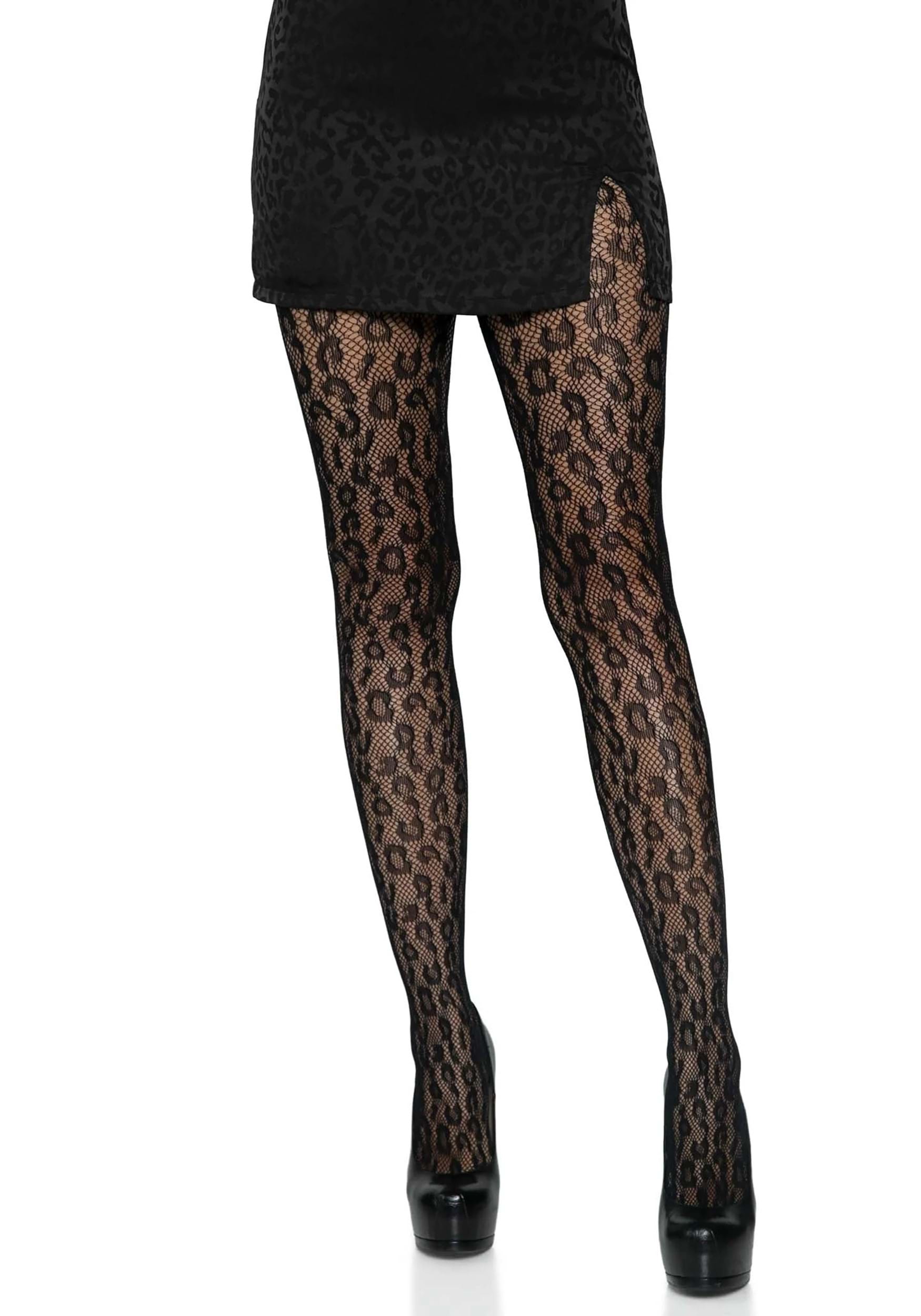 Black Tights Fishnet Stockings Leopard Lace Pantyhose suedehead