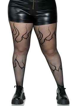 Plus Size Black Flame Net Tights