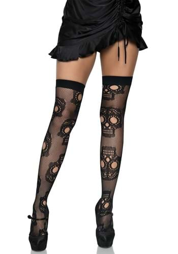 Sugar Skull Net Thigh High Tights