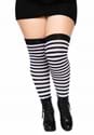 Womens Plus Black and White Striped Thigh Highs