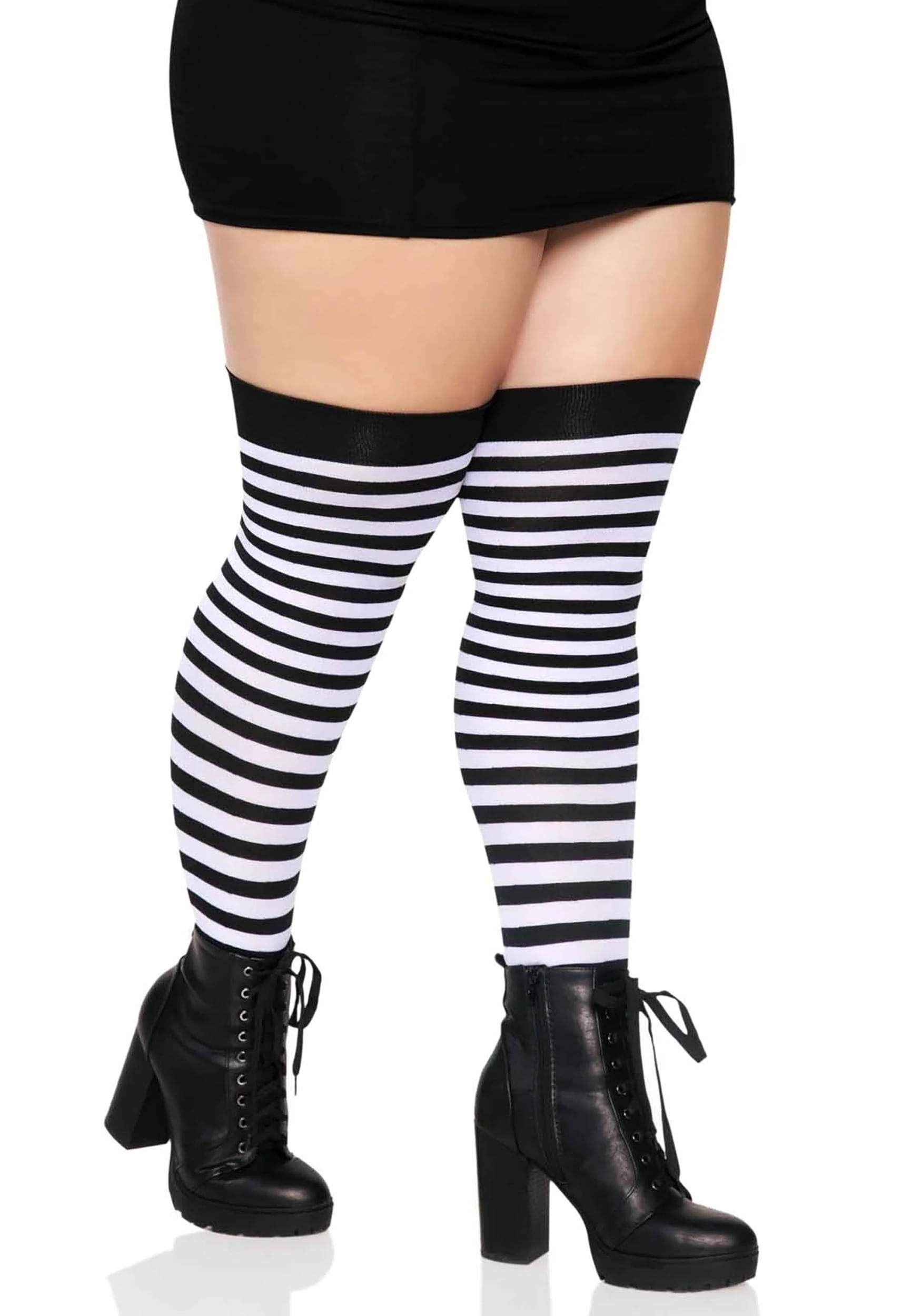 White Black Strip Adult Over The Knee Socks – Costume Zoo
