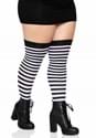 Womens Plus Black and White Striped Thigh Highs Alt 2