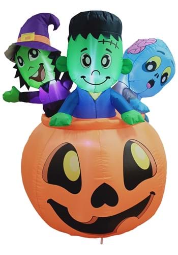 5Ft Tall Three Characters on Pumpkin Inflatable De