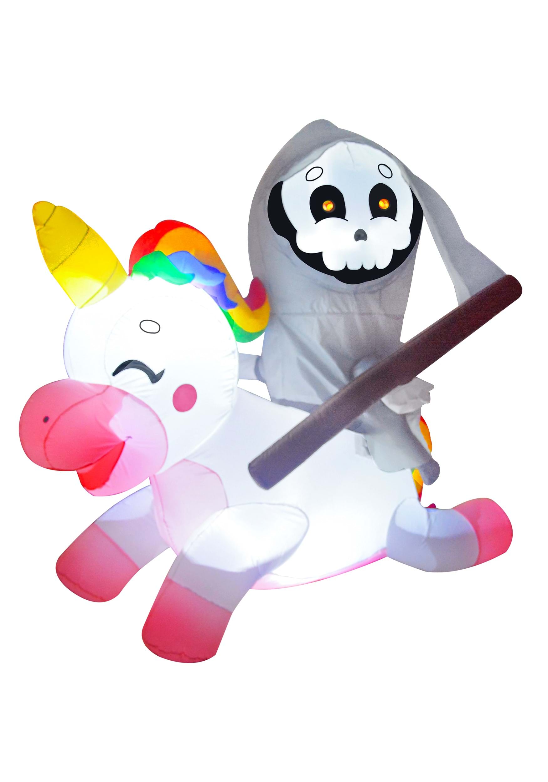 Reaper de 5 pies de altura montando una decoración inflable de unicornio Multicolor Colombia