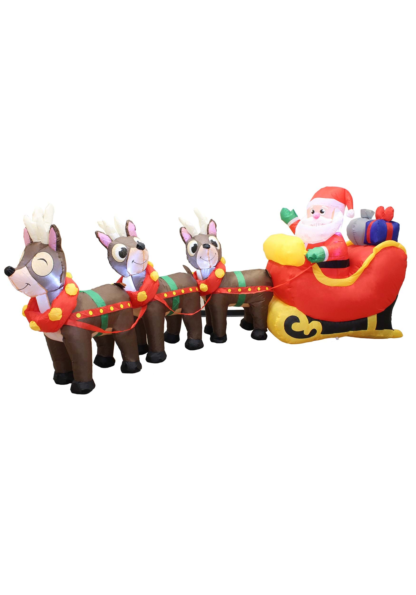 9.5 Foot Long Jumbo Reindeer & Santa Inflatable Decor