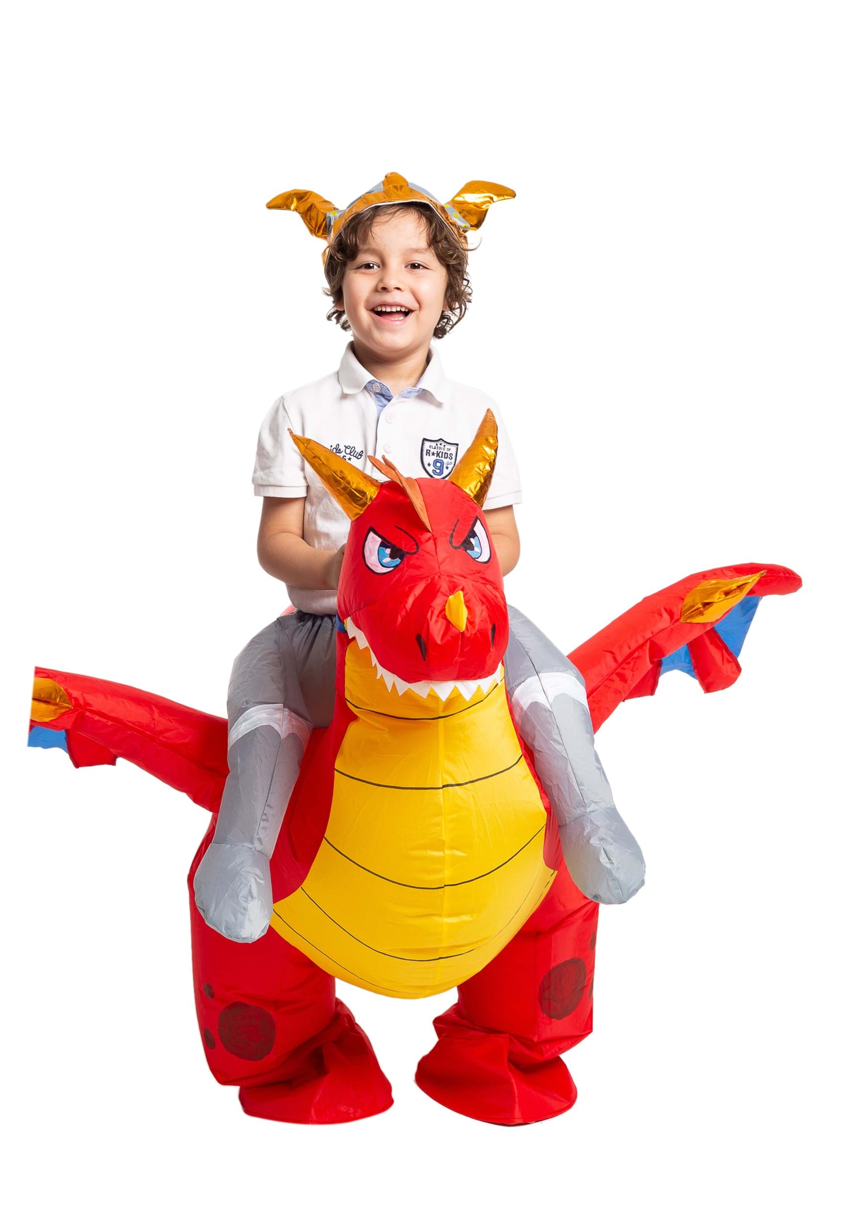 Inflable montar un disfraz de dragón de fuego para niños Multicolor