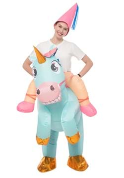 Adult Inflatable Riding-A-Blue Unicorn Costume