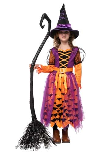 Girl's Light Up Orange Bat Witch Costume