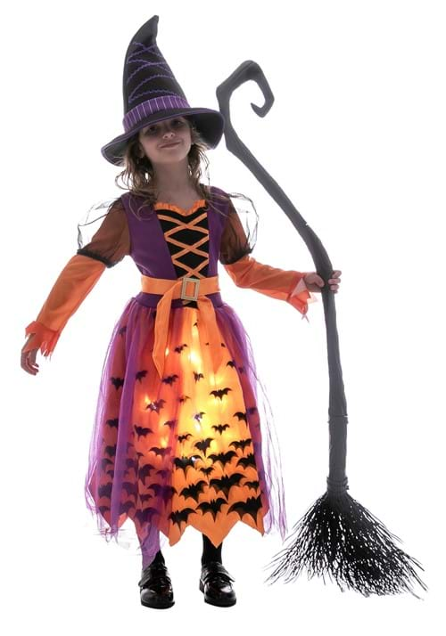 Light Up Toddler/Girl's Orange Bat Witch Costume