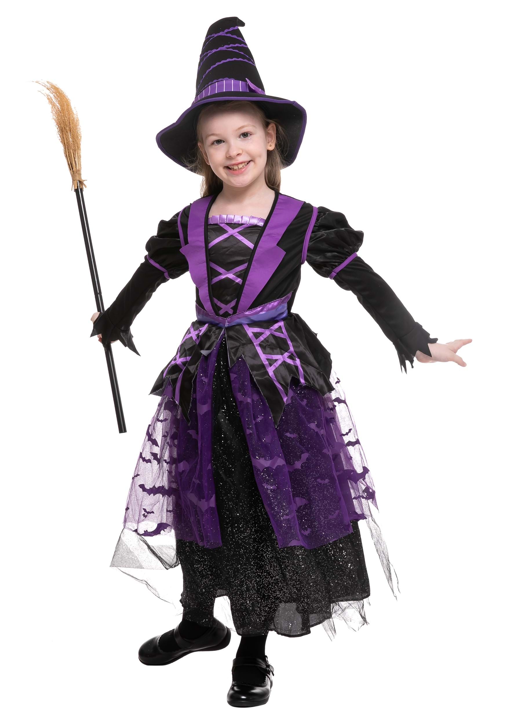 Disfraz de bruja de murciélago de color púrpura para niñas Multicolor