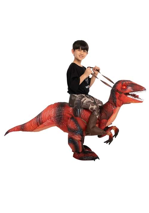 Kids Inflatable Riding-A-Red Raptor Costume