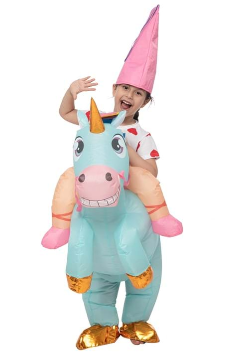 Inflatable Riding-A-Blue Unicorn Kid's Costume