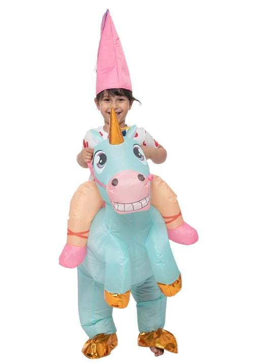 Inflatable Riding-A-Blue Unicorn Kid's Costume