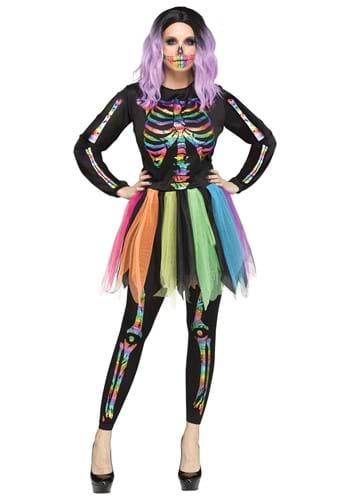Women's Rainbow Foil Skeleton Costume