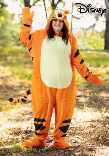 Young Plus Size Adult Girl In Black Spandex Catsuit With Tiger