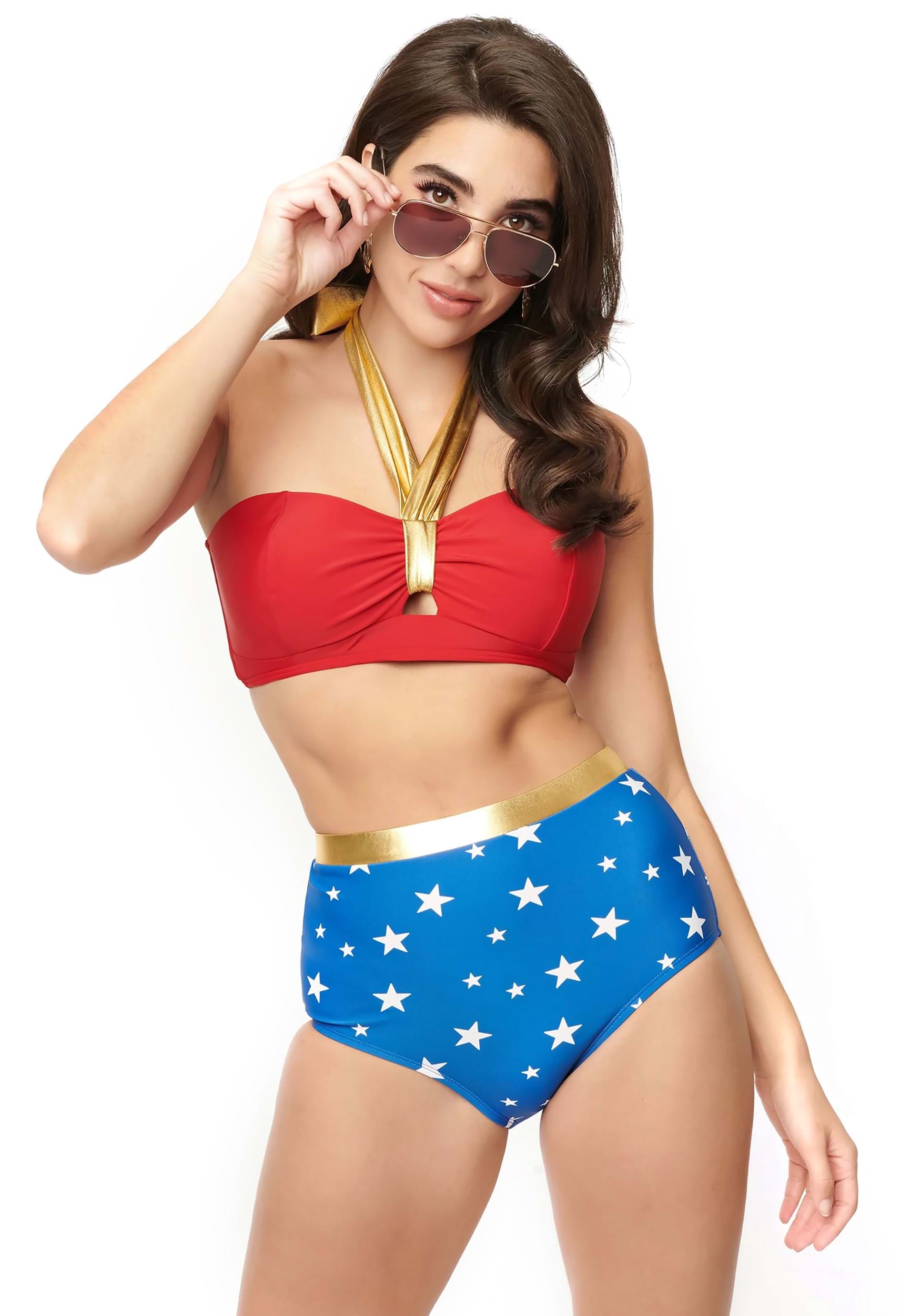 Wonder Woman X UV Halter Red and Gold Bikini Top Multicolor