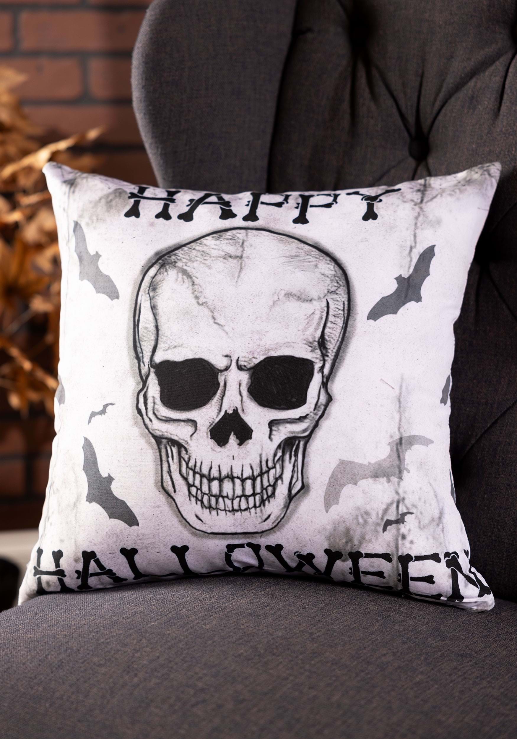 Happy Halloween 18-Inch Skull Pillow Cover | Halloween Pillows