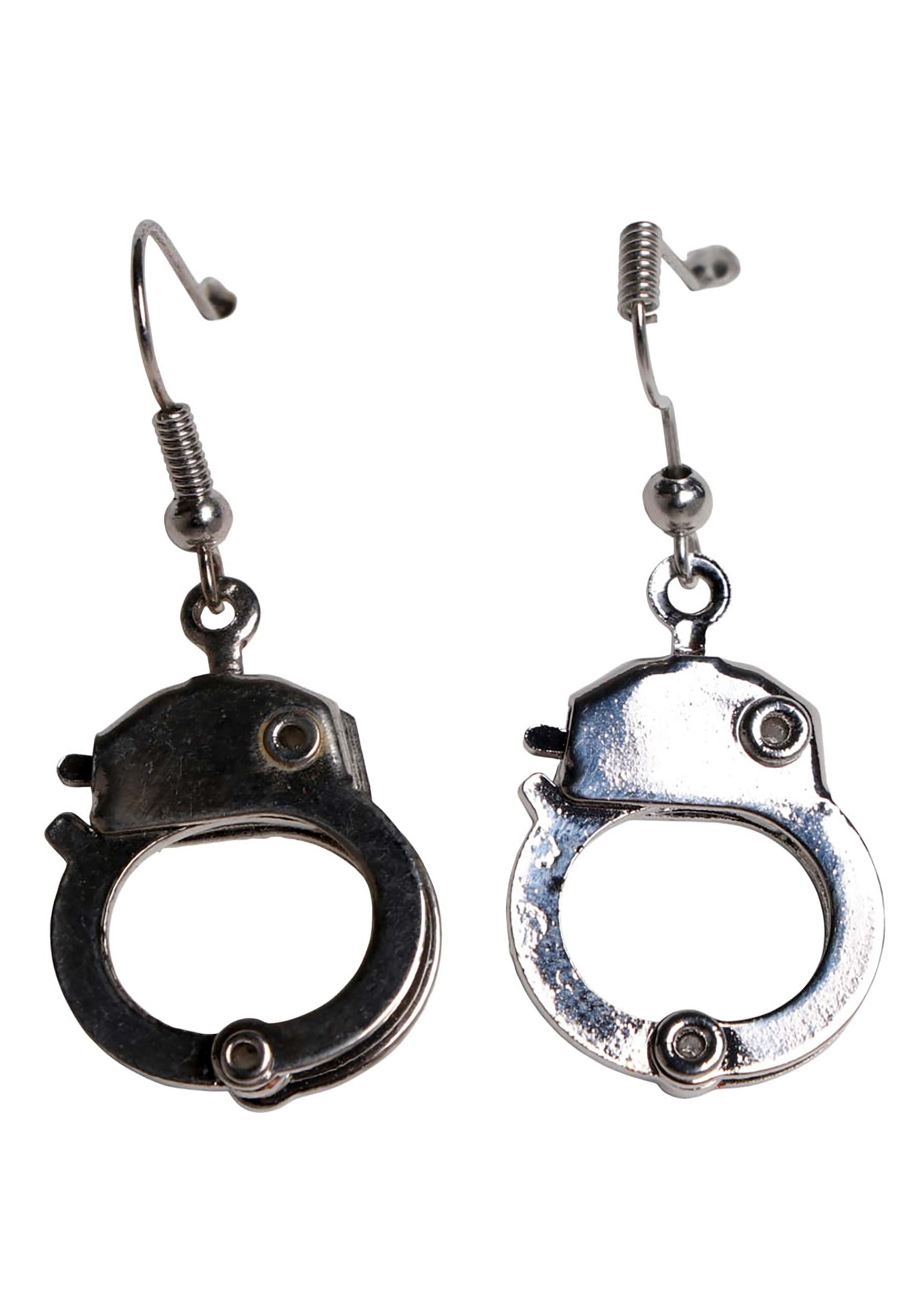 Silver color Handcuff Hoop & Fish Hook Earrings Charms Police hand cuff 