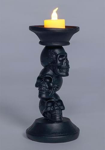 7 Inch Resin Black Skull Candle Holder