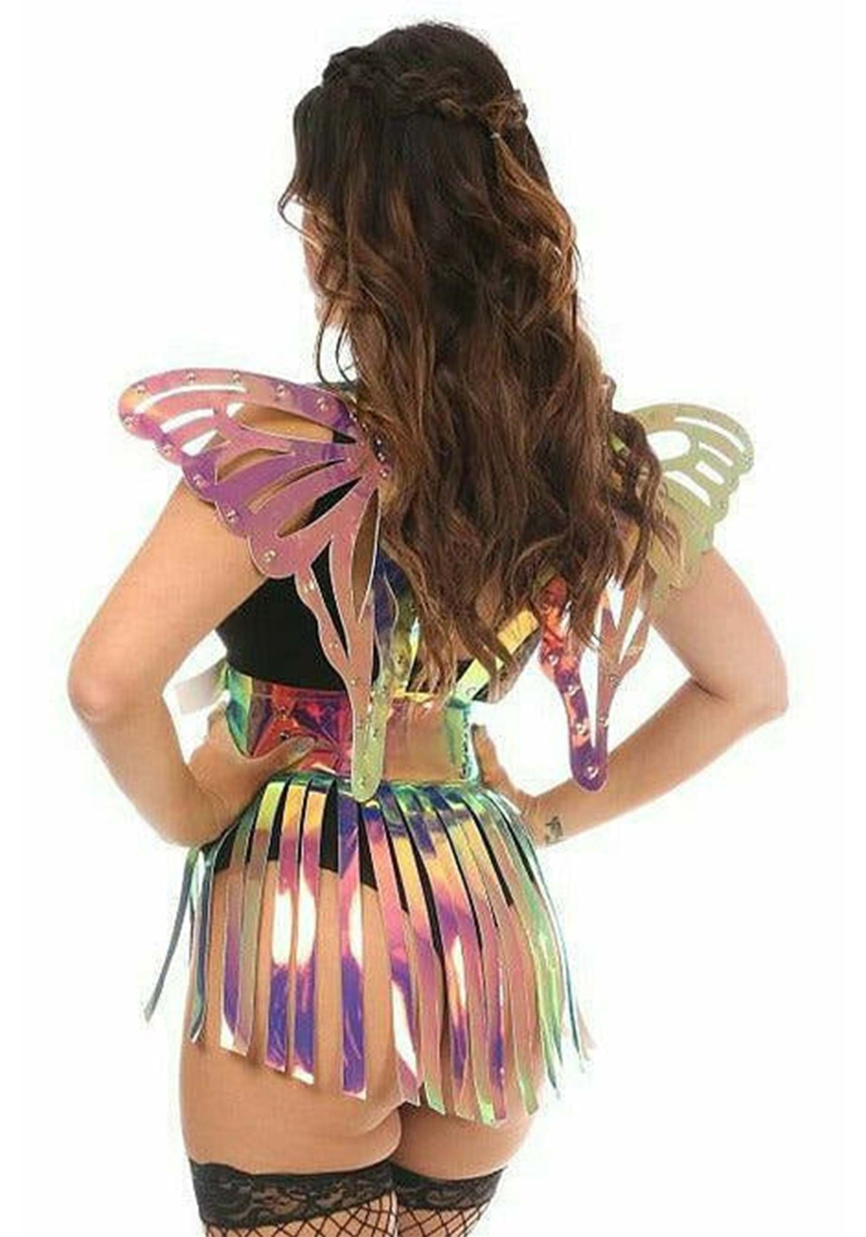 2 Piece Rainbow Gold Holo Harness & Skirt Costume Set