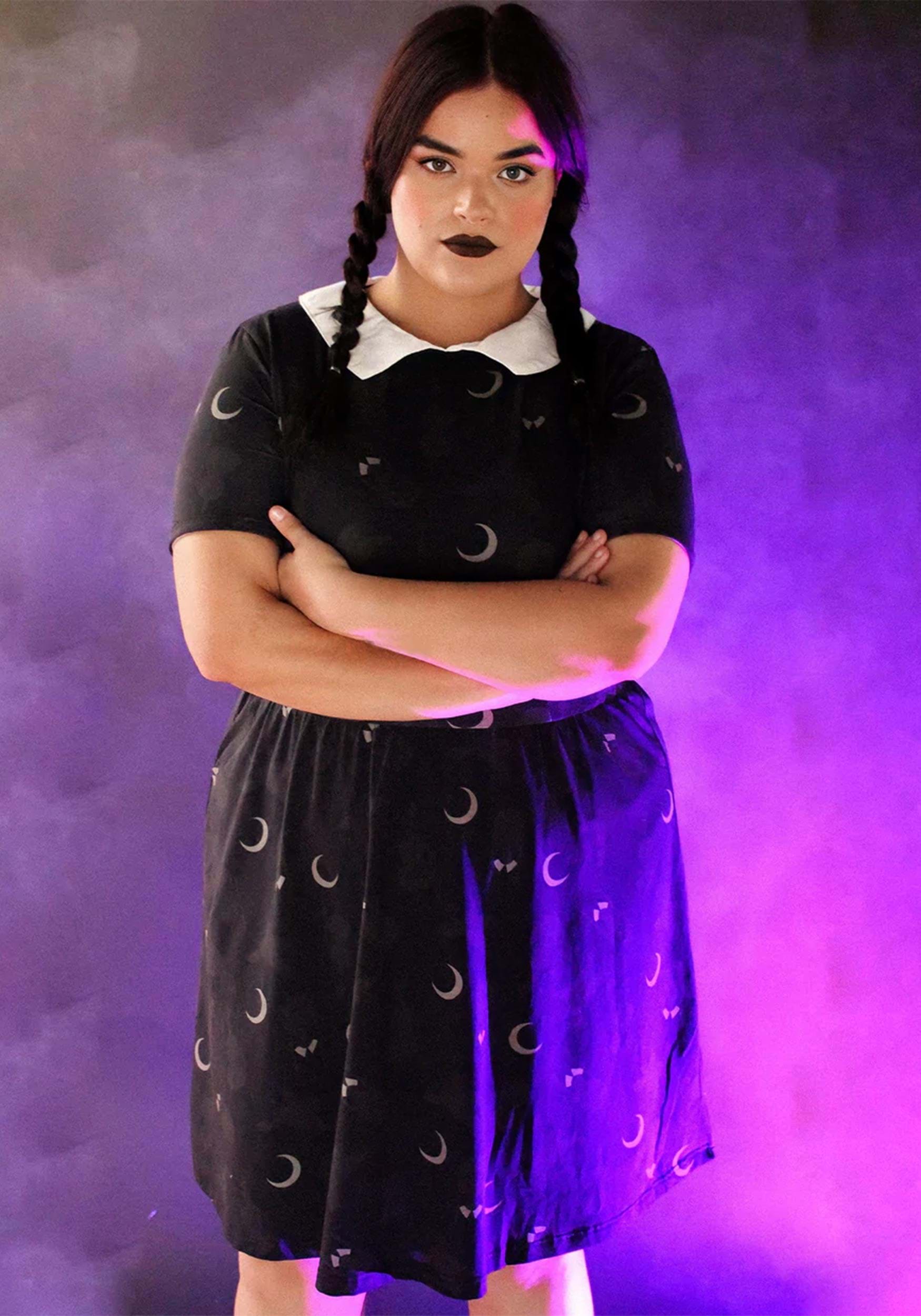 Gothic Girl Wednesday Addams Family Halloween Costume Womens Plus/Standard  Size