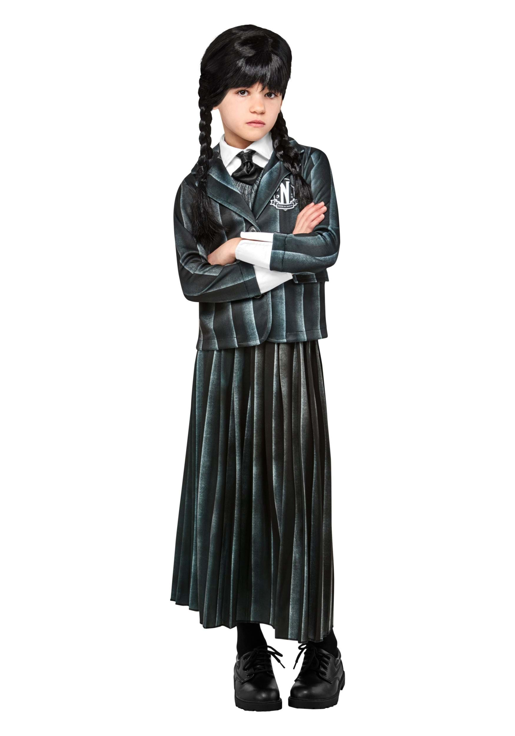 Ladies Creepy Girl Wednesday Addams Adults Halloween Fancy Dress Costume