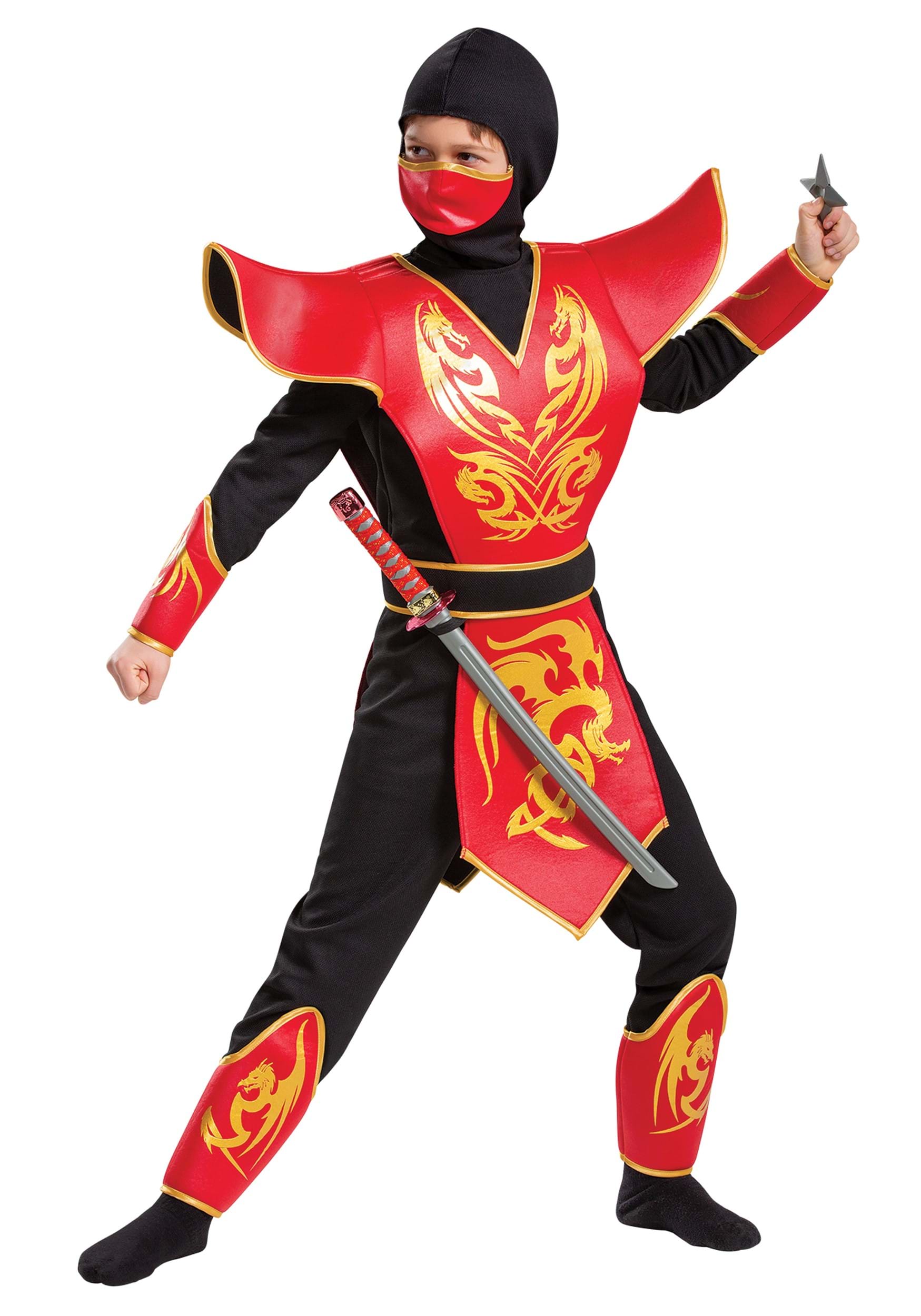 Disguise Ninja Prestige Costume for Kids in Red Black, S (4-6)