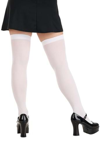 Women's White Opaque Thigh High Stockings | Costume Accessories