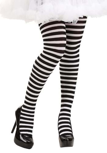 Womens Black White Striped Tights